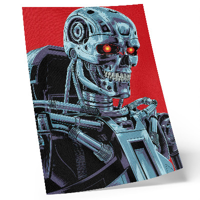 Poster Futuristische robot op een rode achtergrond