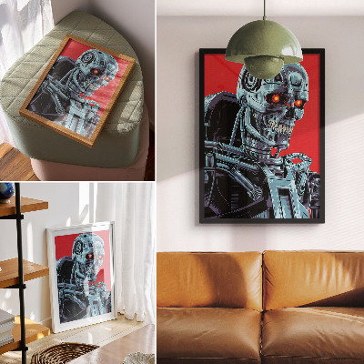 Poster Futuristische robot op een rode achtergrond