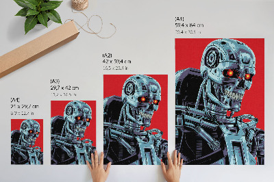 Poster Futuristische robot op een rode achtergrond