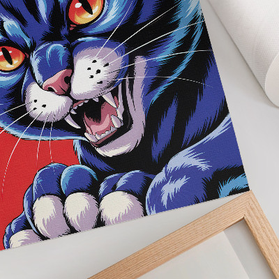 Wandposter Energieke blauwe kat met oranje accenten