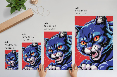 Wandposter Energieke blauwe kat met oranje accenten