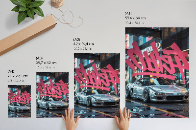 Poster Sportwagen graffiti moderne stadsleven sfeer