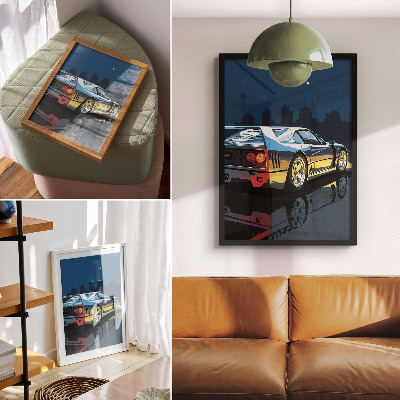 Poster Sportwagen, stadsnacht, moderne elegantie