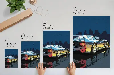 Poster sportwagen in de stad bij nacht met een moderne elegante uitstraling