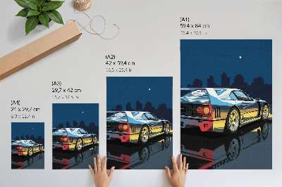Poster Sportwagen, stadsnacht, moderne elegantie