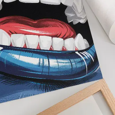 Poster met intense lippen in contrasterende kleuren en een dynamische stijl