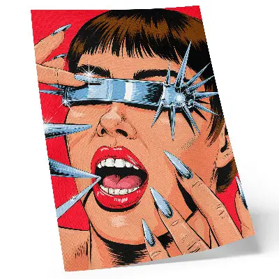 Decoratieve poster met futuristische elementen in intense kleuren en dynamische stijl