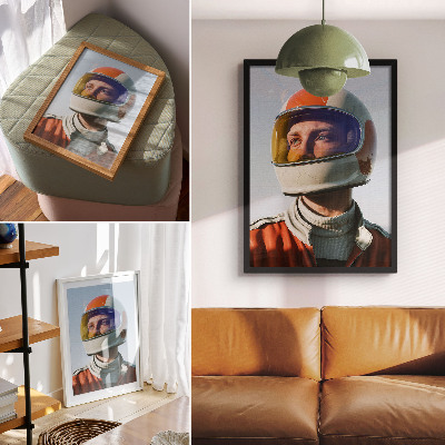 Poster Een figuur met een ruimtehelm, futuristische sfeer