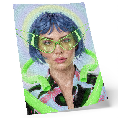 Decoratieve poster Een futuristisch portret van een vrouw met de energie van kleur.