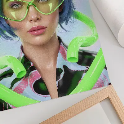 Decoratieve poster futuristisch portret van een vrouw met kleurrijke energie