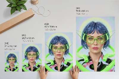 Decoratieve poster Een futuristisch portret van een vrouw met de energie van kleur.