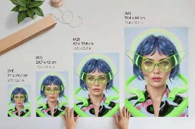 Decoratieve poster futuristisch portret van een vrouw met kleurrijke energie