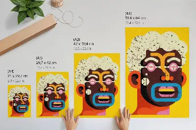 Wandposter kleurrijk portret met abstracte vormen en intense kleuren