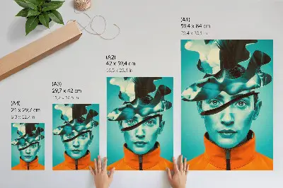 Decoratieve poster met contrasterende kleuren, surrealisme en dynamische vormen