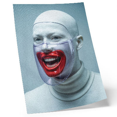 Wandposter Modern gezicht in een masker, geglazuurd gezicht, rood.