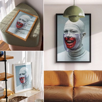 Wandposter Modern gezicht in een masker, geglazuurd gezicht, rood.