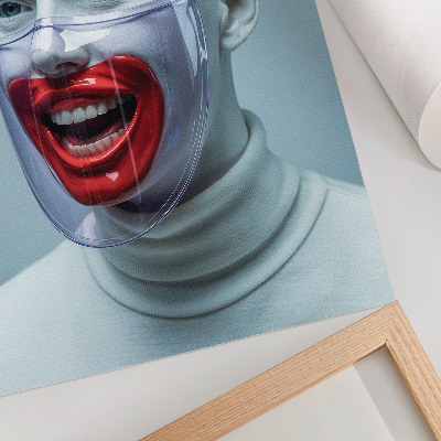 Wandposter Modern gezicht in een masker, geglazuurd gezicht, rood.