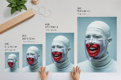 Wandposter Modern gezicht in een masker, geglazuurd gezicht, rood.