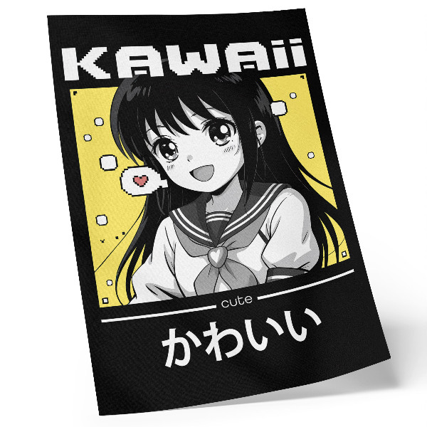 Wandposter Manga-stijl, zwarte lijnen, gele accenten