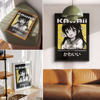 Wandposter Manga-stijl, zwarte lijnen, gele accenten