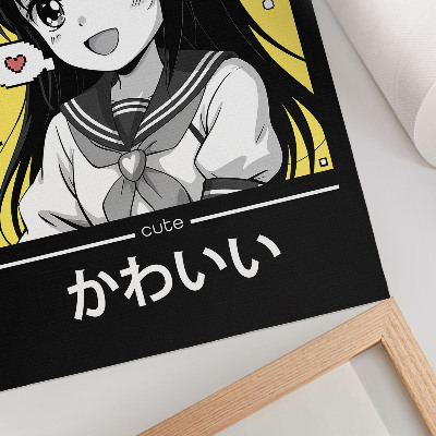 Wandposter Manga-stijl, zwarte lijnen, gele accenten