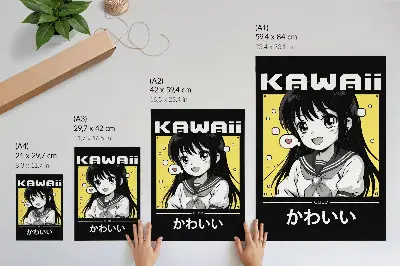 Wandposter manga-stijl met zwarte lijnen en gele accenten