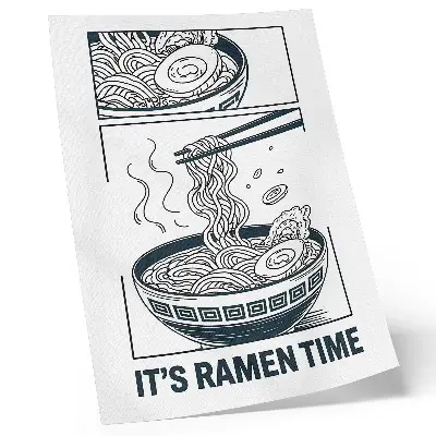Decoratieve poster met een illustratie van eetstokjes in een ramenkom in stripboekstijl