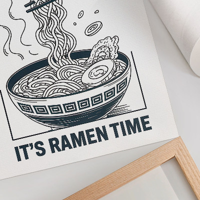 Decoratieve poster Eetstokjes in een ramenkom in stripboekstijl nemen de smaak goed op.