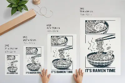 Decoratieve poster met een illustratie van eetstokjes in een ramenkom in stripboekstijl