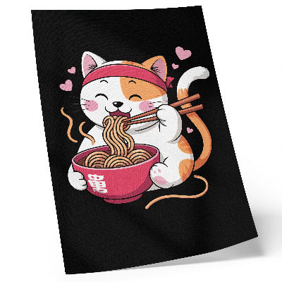 Wandposter Schattig roze katje dat pasta eet