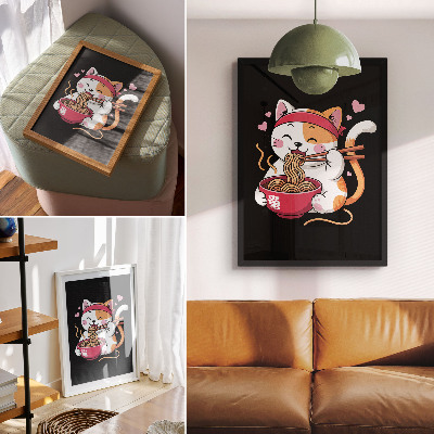 Wandposter Schattig roze katje dat pasta eet