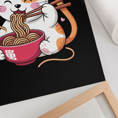 Wandposter Schattig roze katje dat pasta eet