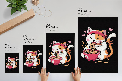 Wandposter Schattig roze katje dat pasta eet