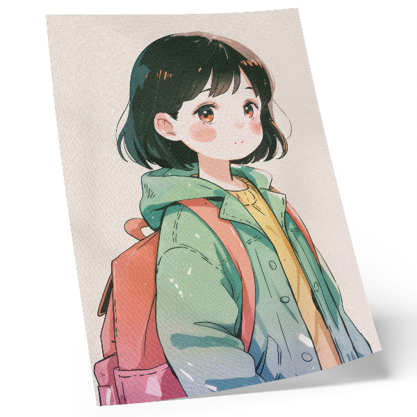 Poster Geïllustreerd portret van een meisje in pastelkleuren.