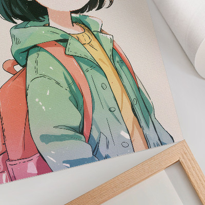 Poster Geïllustreerd portret van een meisje in pastelkleuren.