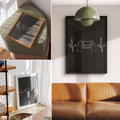 Wandposter Minimalistisch gamingthema in zwart-wit met een hart.