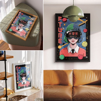 Poster Moderne VR-ruimte met een vrouwenthema