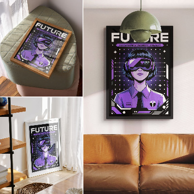 Decoratieve poster Toekomstige technologie, paars, dynamisch thema