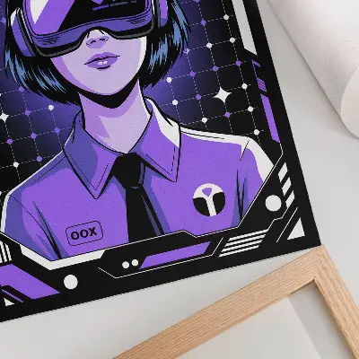 Decoratieve poster met dynamisch thema in paarse toekomsttechnologie