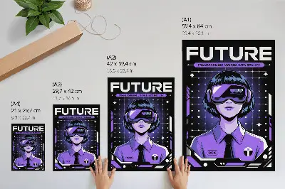 Decoratieve poster met dynamisch thema in paarse toekomsttechnologie