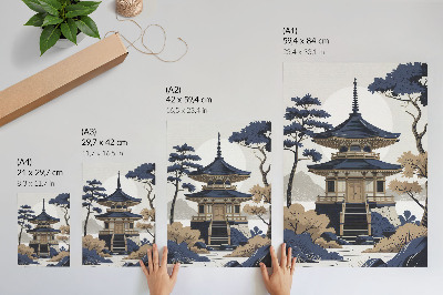Decoratieve poster Pagode, boom, berg, vrede, harmonie