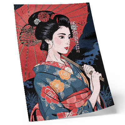 Wandposter Japanse stijl damesparaplu kleurrijke nacht