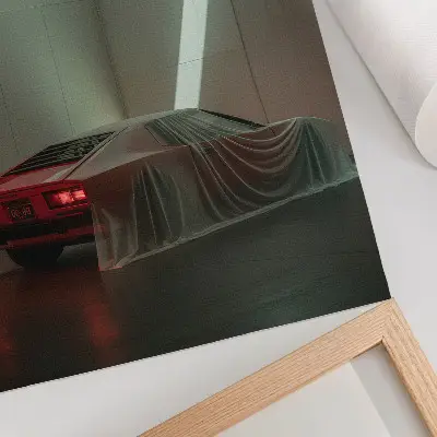 Decoratieve poster met een minimalistische afbeelding van een klassieke auto in een elegante, lichte stijl