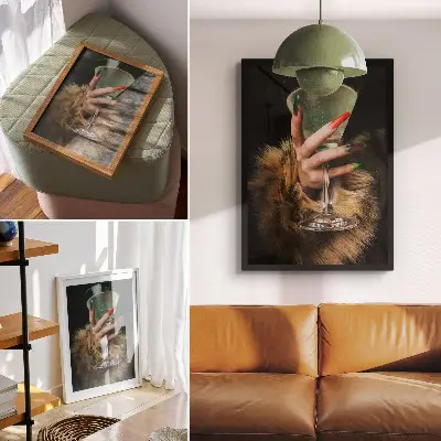 Decoratieve poster hand met gekleurde nagels op glasbont