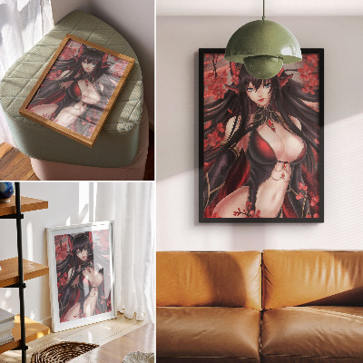 Wandposter Anime schoonheid elegantie, dynamisch rood zwart