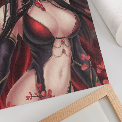 Wandposter Anime schoonheid elegantie, dynamisch rood zwart