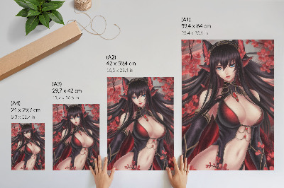 Wandposter Anime schoonheid elegantie, dynamisch rood zwart