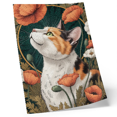 Decoratieve poster Kat tussen de klaprozen, illustratiestijl, natuur