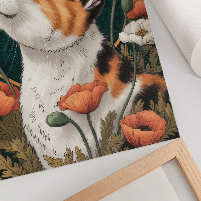 Decoratieve poster Kat tussen de klaprozen, illustratiestijl, natuur