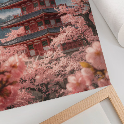 Poster Kersenboom pagode bergen romantische sfeer
